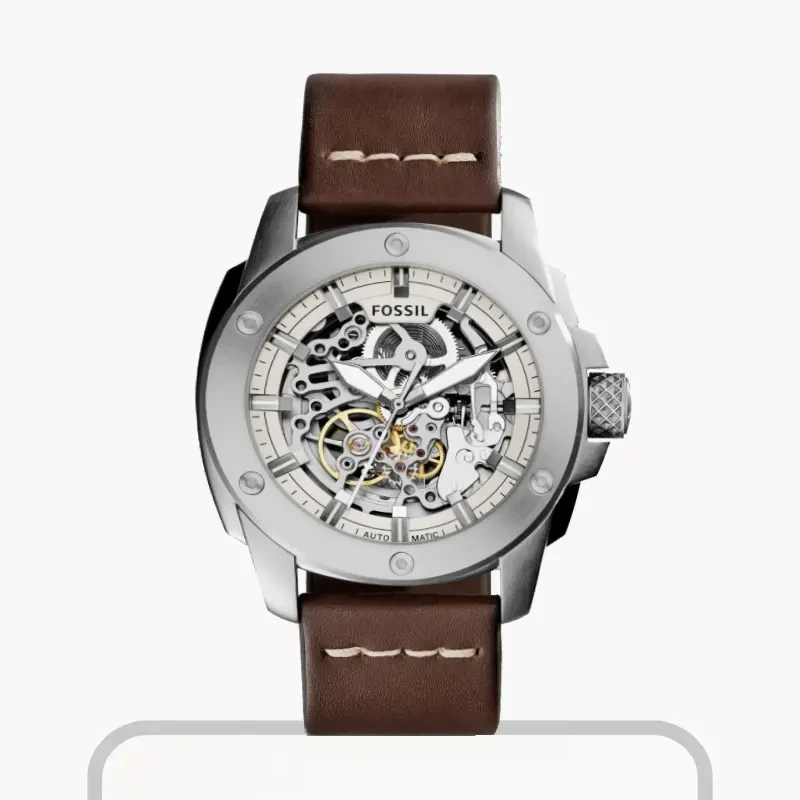 Fossil Modern Machine Automatic Skeleton Dial Brown Leather Men's Watch | ME3083